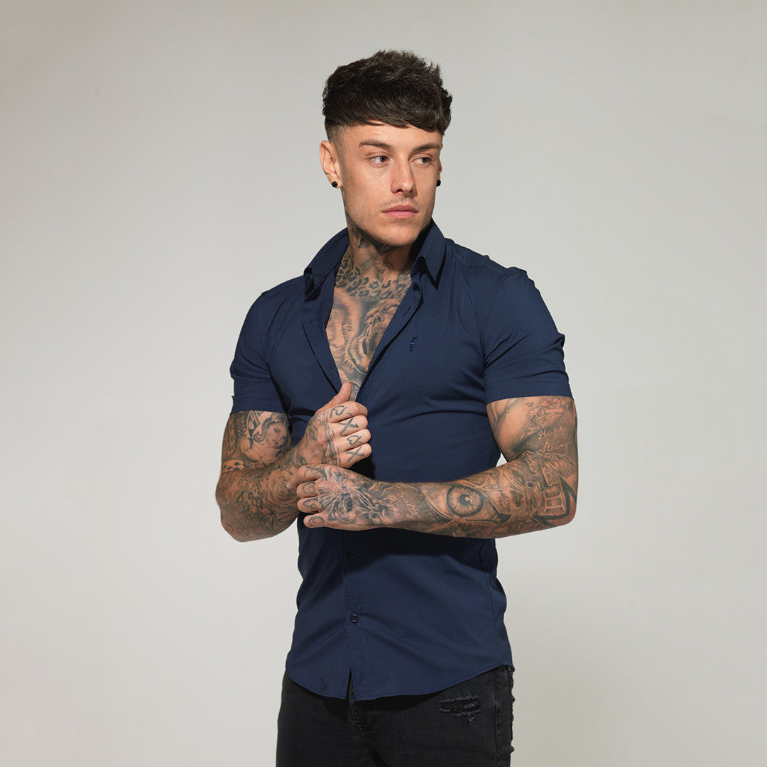 Super Slim Stretch Classic Navy Short Sleeve - FS181