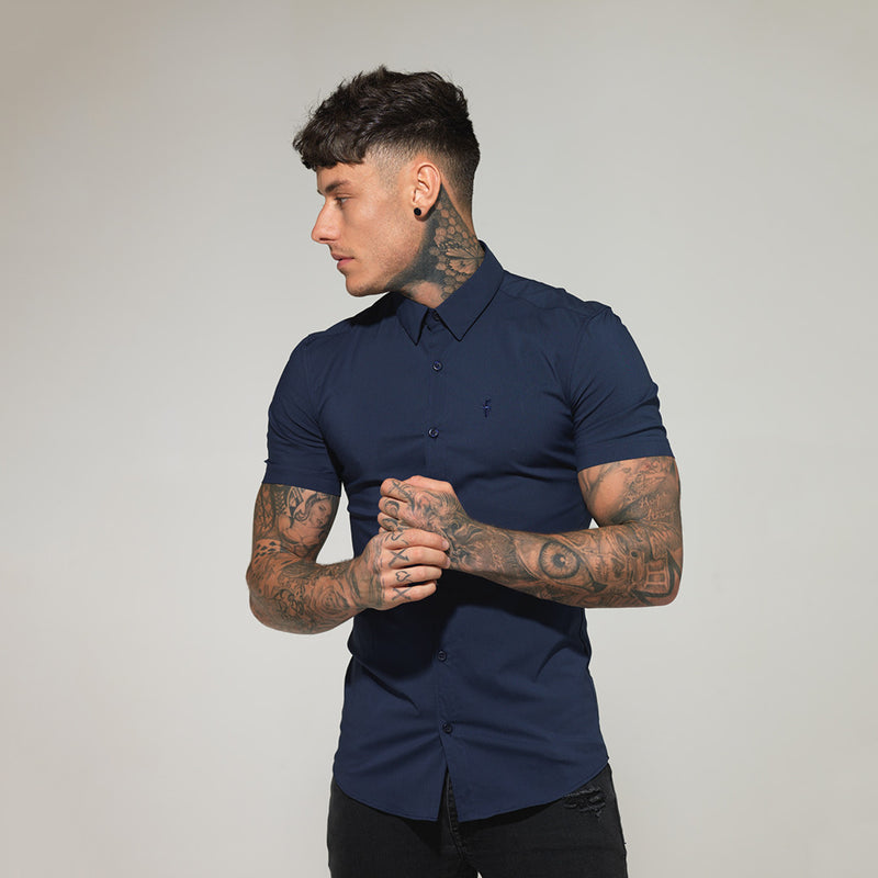 Father Sons Super Slim Stretch Classic Navy Short Sleeve - FS181