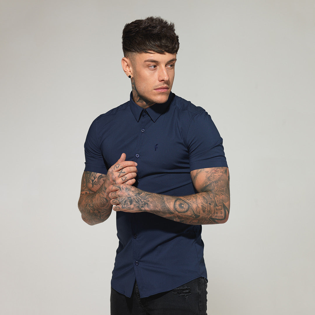 Super Slim Stretch Classic Navy Short Sleeve - FS181