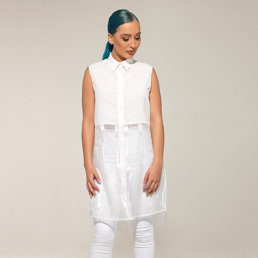 LEXI WHITE SPLIT LONGLINE TUNIC - CT015