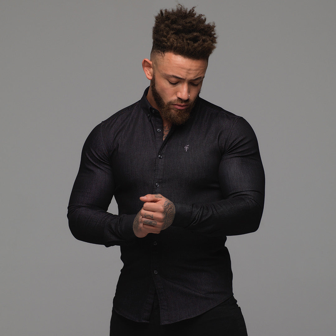 Super Slim Stretch Charcoal Black Denim Long Sleeve - FS168