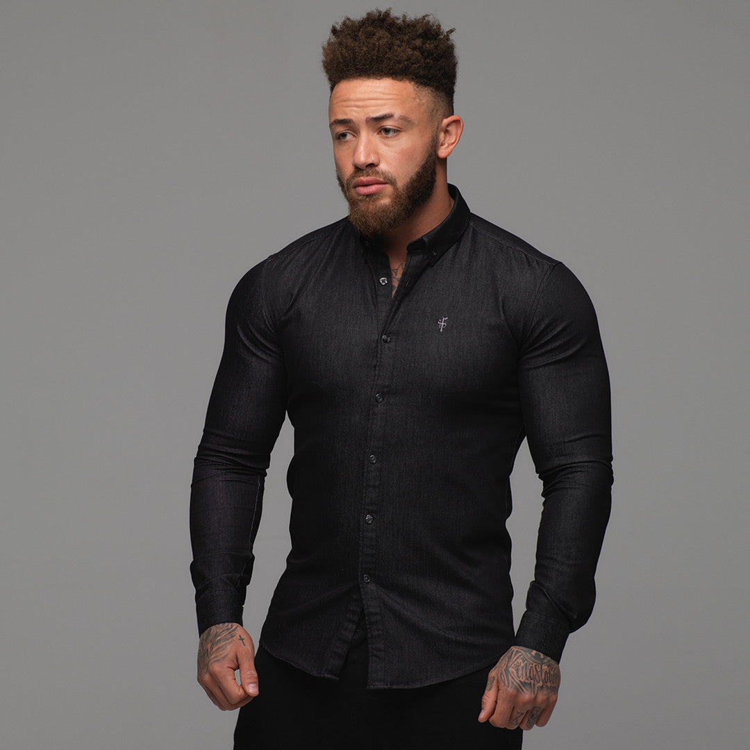 Super Slim Stretch Charcoal Black Denim Long Sleeve - FS168