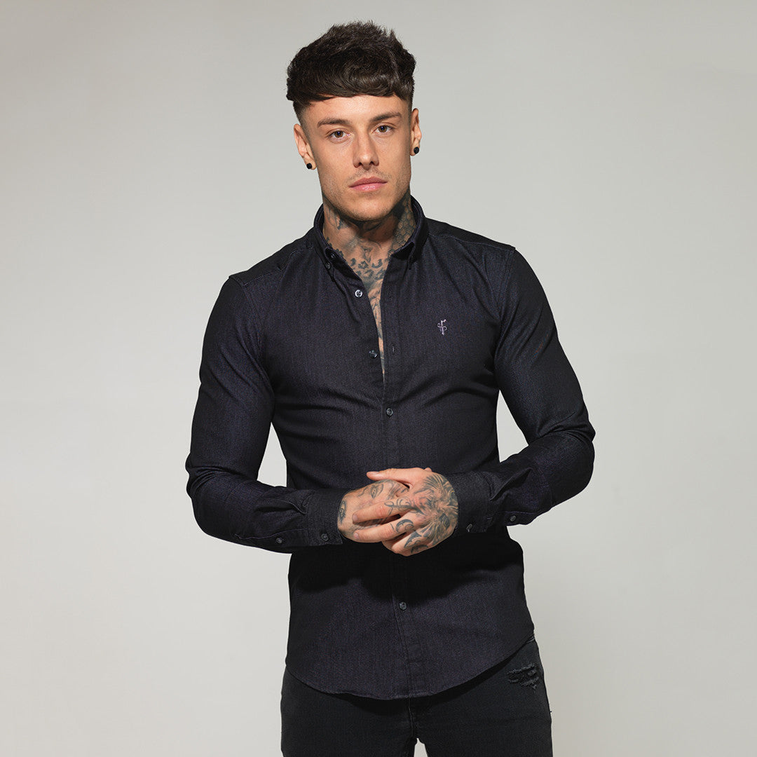 Super Slim Stretch Charcoal Black Denim Long Sleeve - FS168