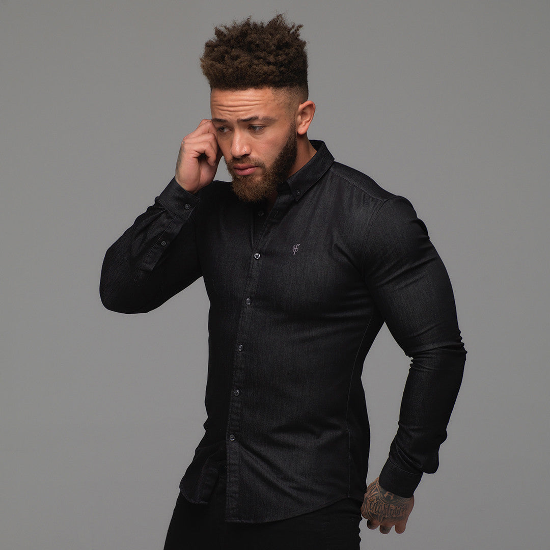 Super Slim Stretch Charcoal Black Denim Long Sleeve - FS168