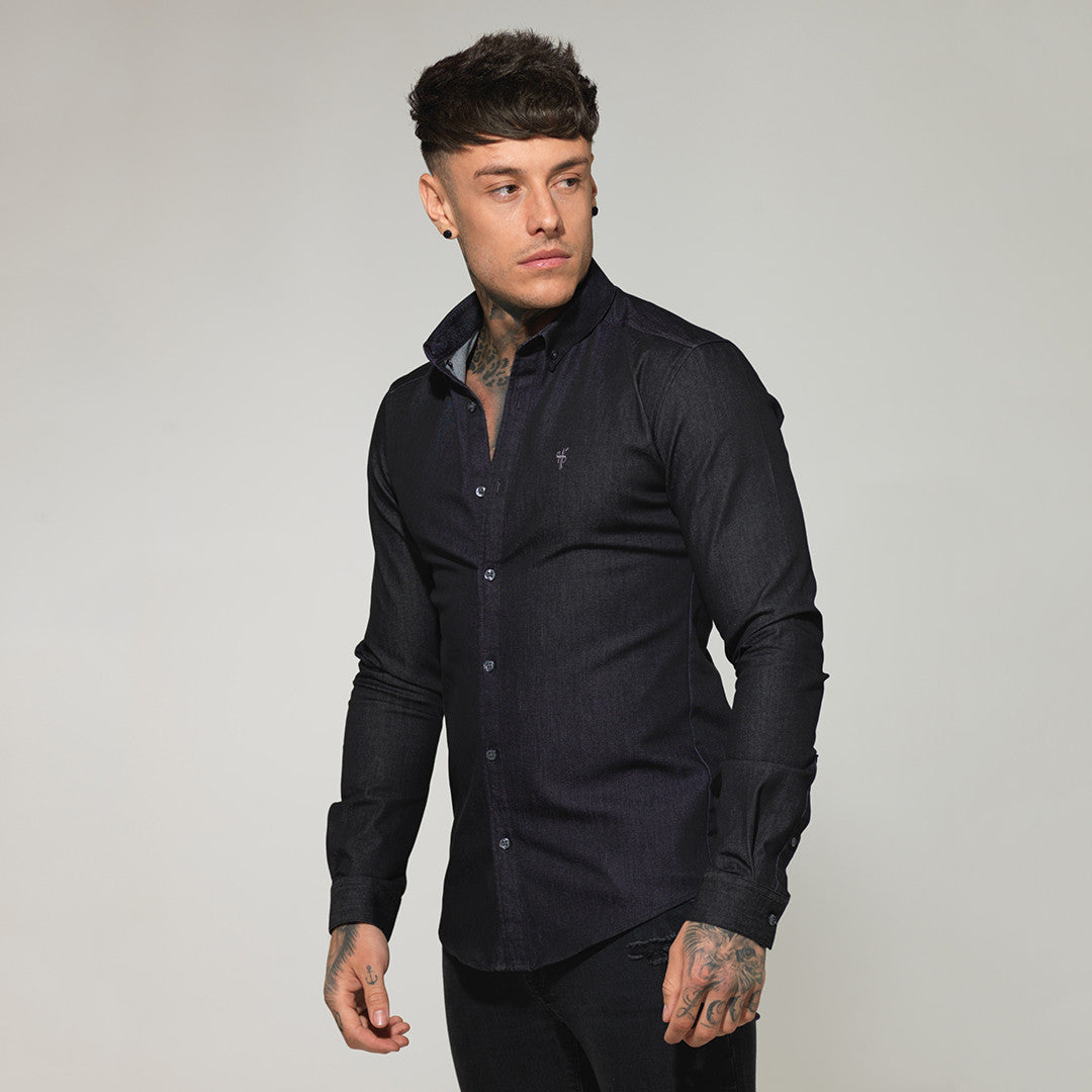 Super Slim Stretch Charcoal Black Denim Long Sleeve - FS168