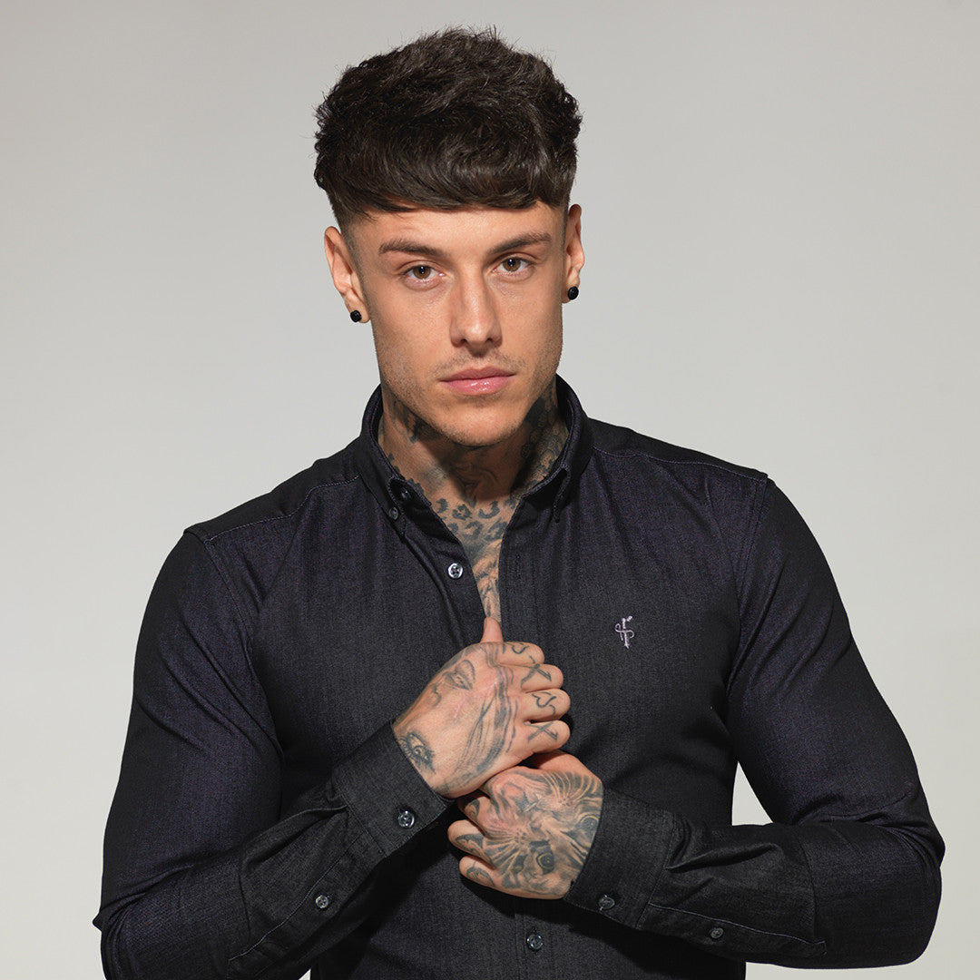 Super Slim Stretch Charcoal Black Denim Long Sleeve - FS168