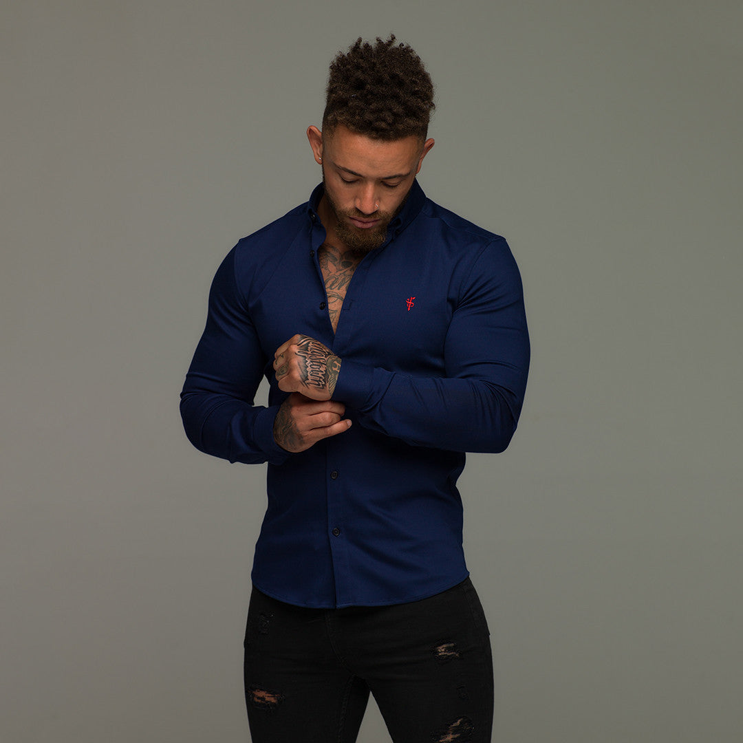 Super Slim Stretch Navy Denim Long Sleeve (Red Emblem) - FS207