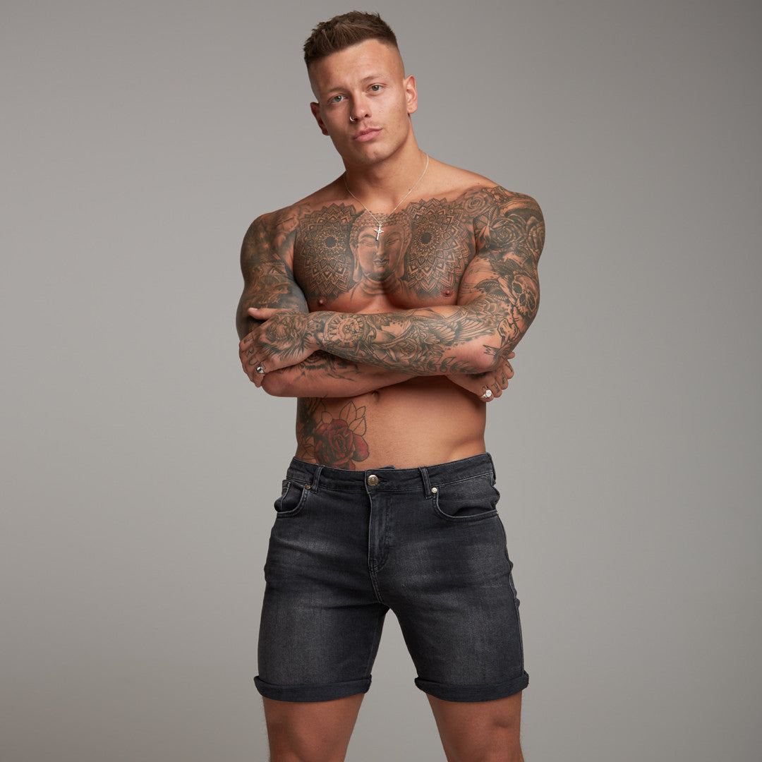 Slim Stretch Washed Black Denim Jean Shorts