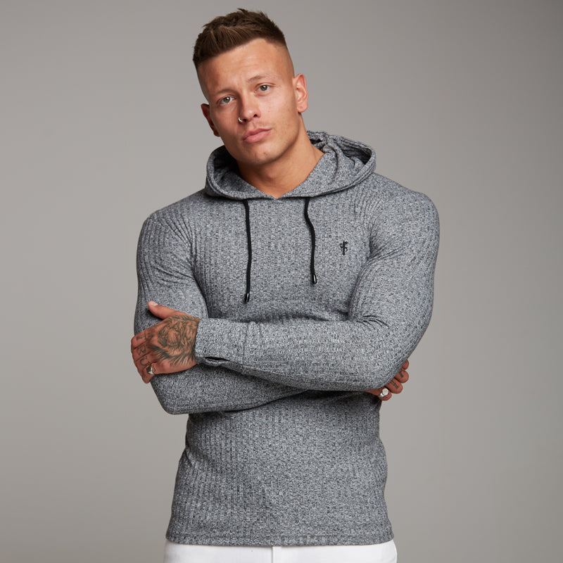 Father Sons Classic Grey & Black Ribbed Knit Hoodie Jumper - FSH174