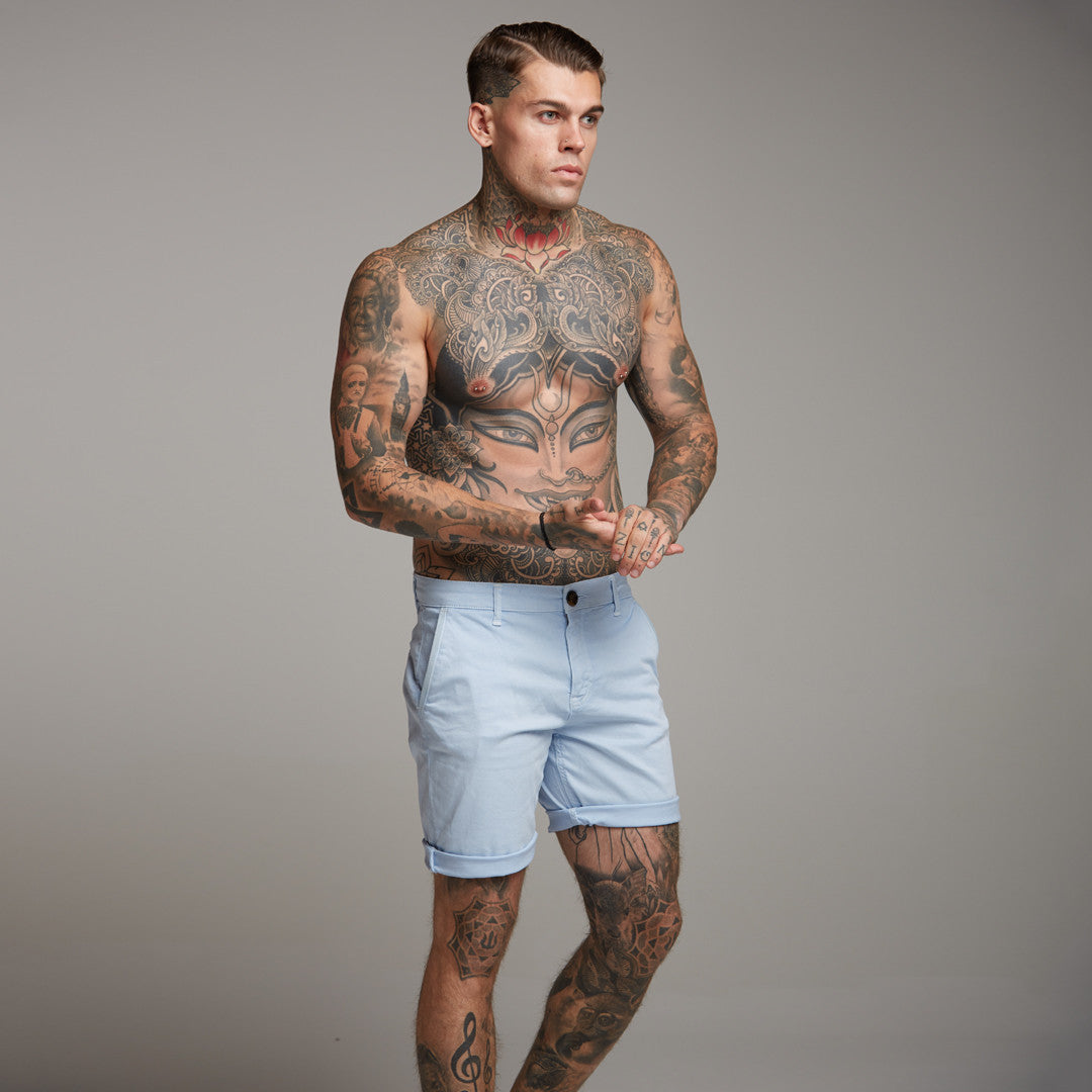 Slim Fit Light Blue Chino Shorts - FSH147