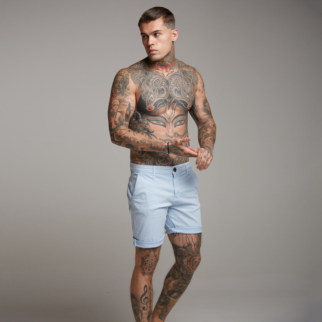 Slim Fit Light Blue Chino Shorts - FSH147