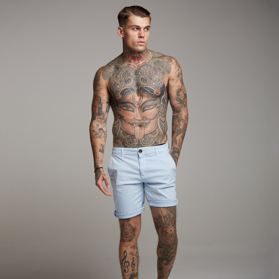 Slim Fit Light Blue Chino Shorts - FSH147