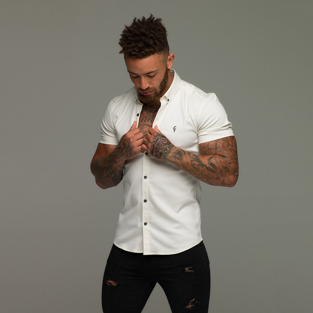Super Slim Stretch Cream Denim Short Sleeve - FS202