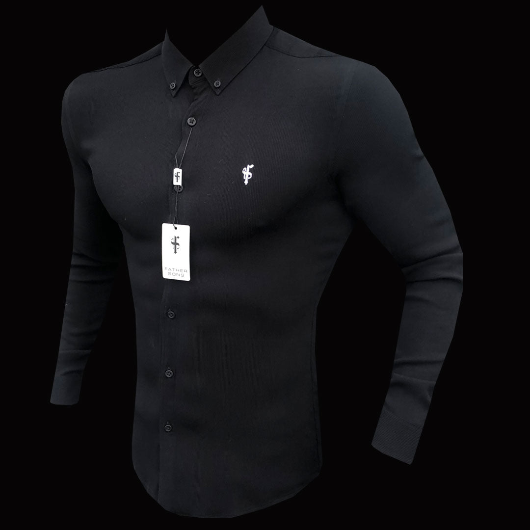 Super Slim Stretch Ribbed Black Long Sleeve - FS441