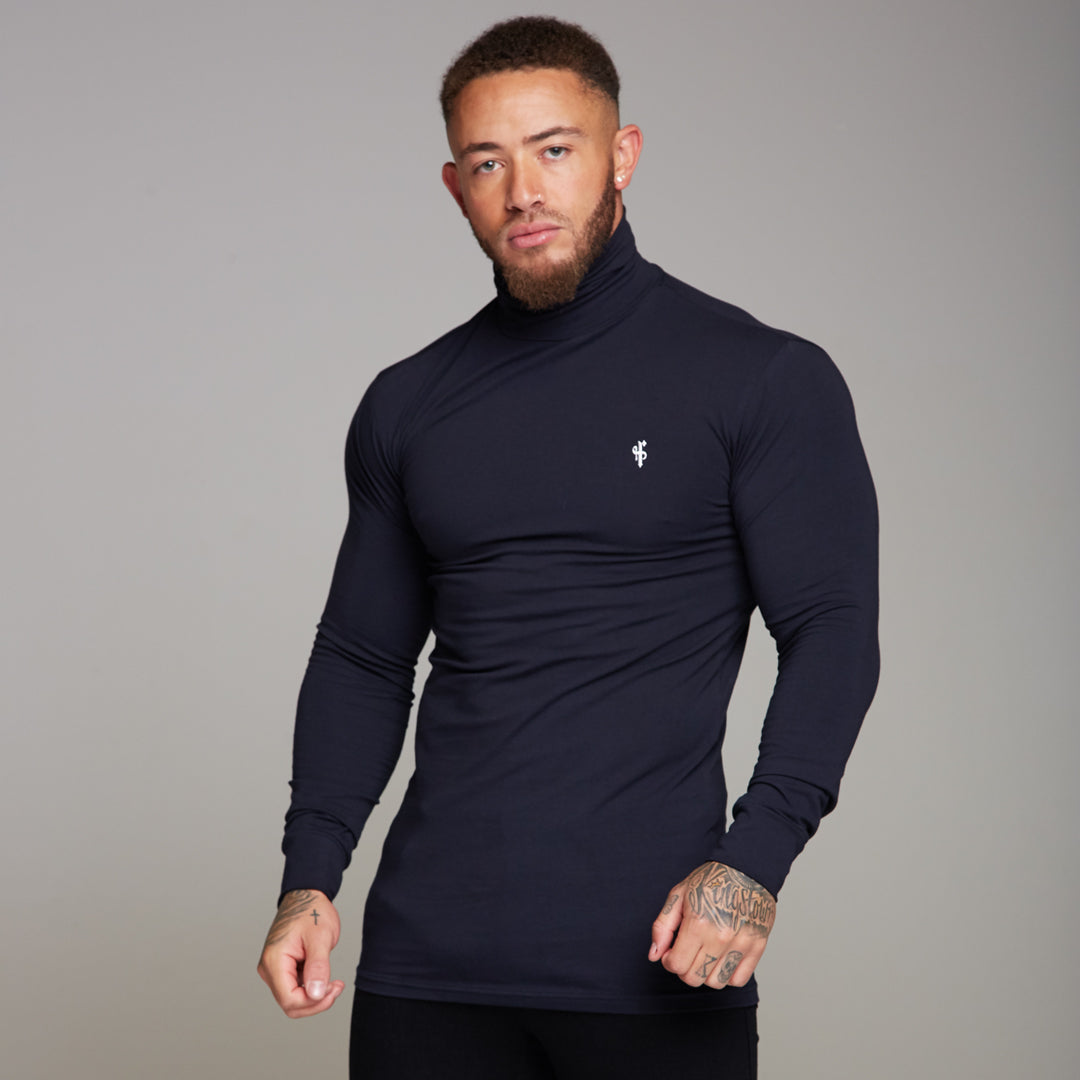 Classic Navy Stretch Roll Neck  - FSH164