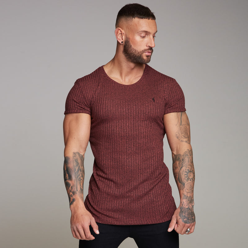 Father Sons Classic Burgundy Ribbed Knit Super Slim Long Line Crew - FSH170