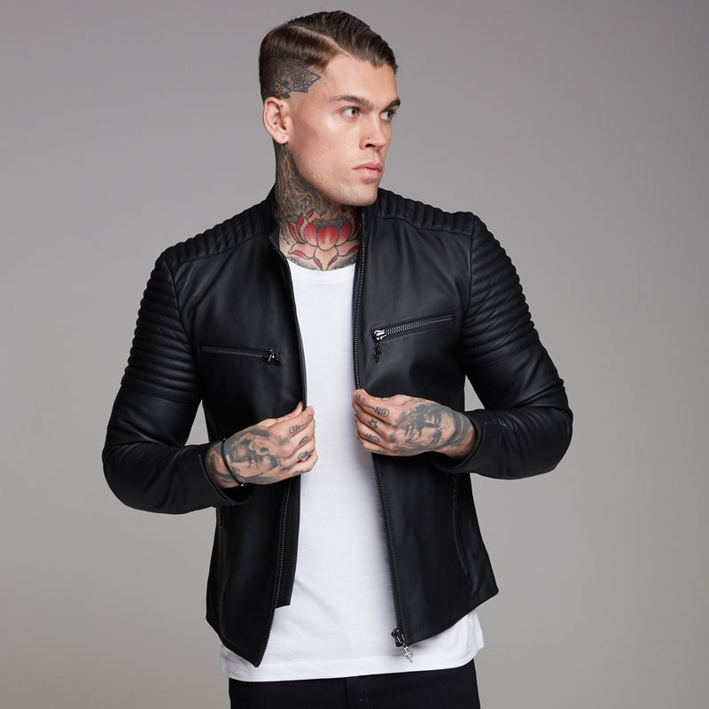 Father Sons Black Bomber Leather Jacket - FSH198