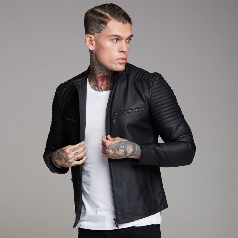 Father Sons Black Bomber Leather Jacket - FSH198