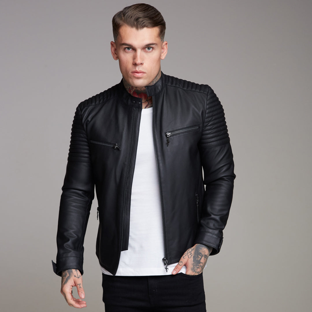 Black Bomber Leather Jacket - FSH198