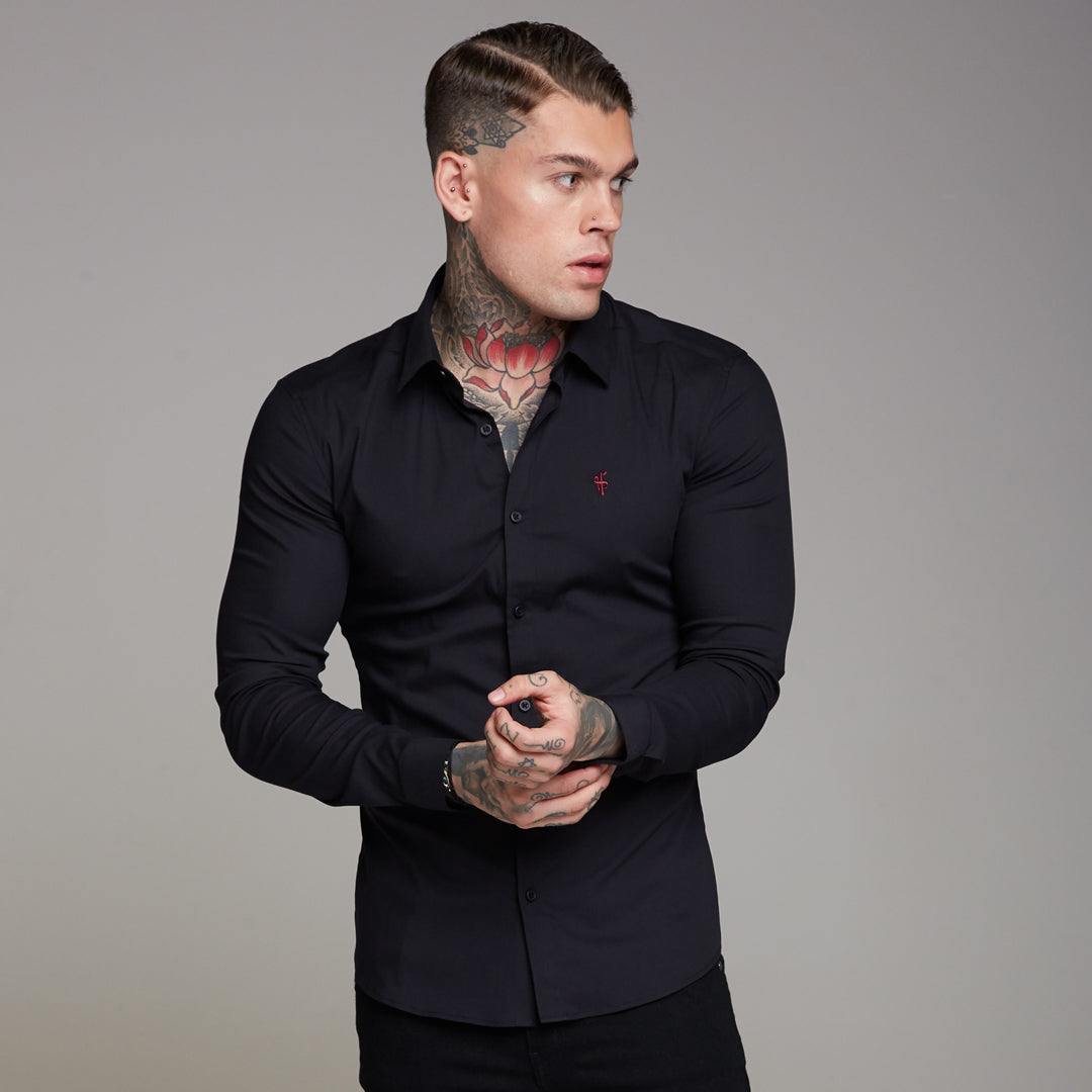 Super Slim Ultra Stretch Black Shirt (Red embroidery) - FS354