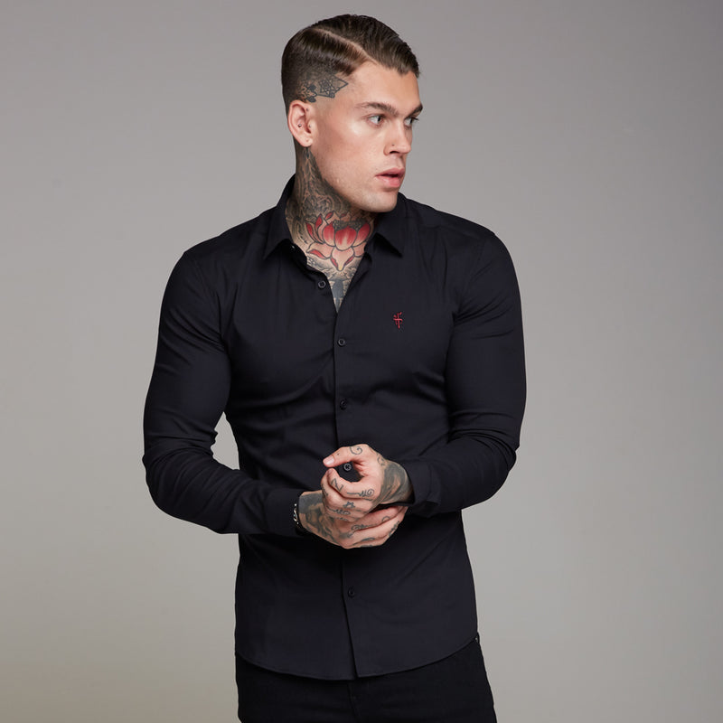 Father Sons Super Slim Ultra Stretch Black Shirt (Red embroidery) - FS354