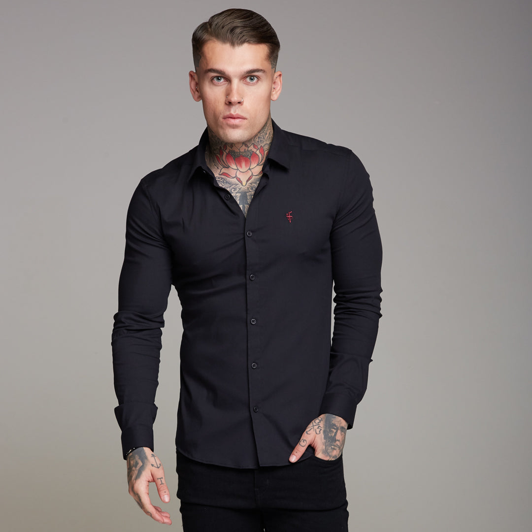 Super Slim Ultra Stretch Black Shirt (Red embroidery) - FS354