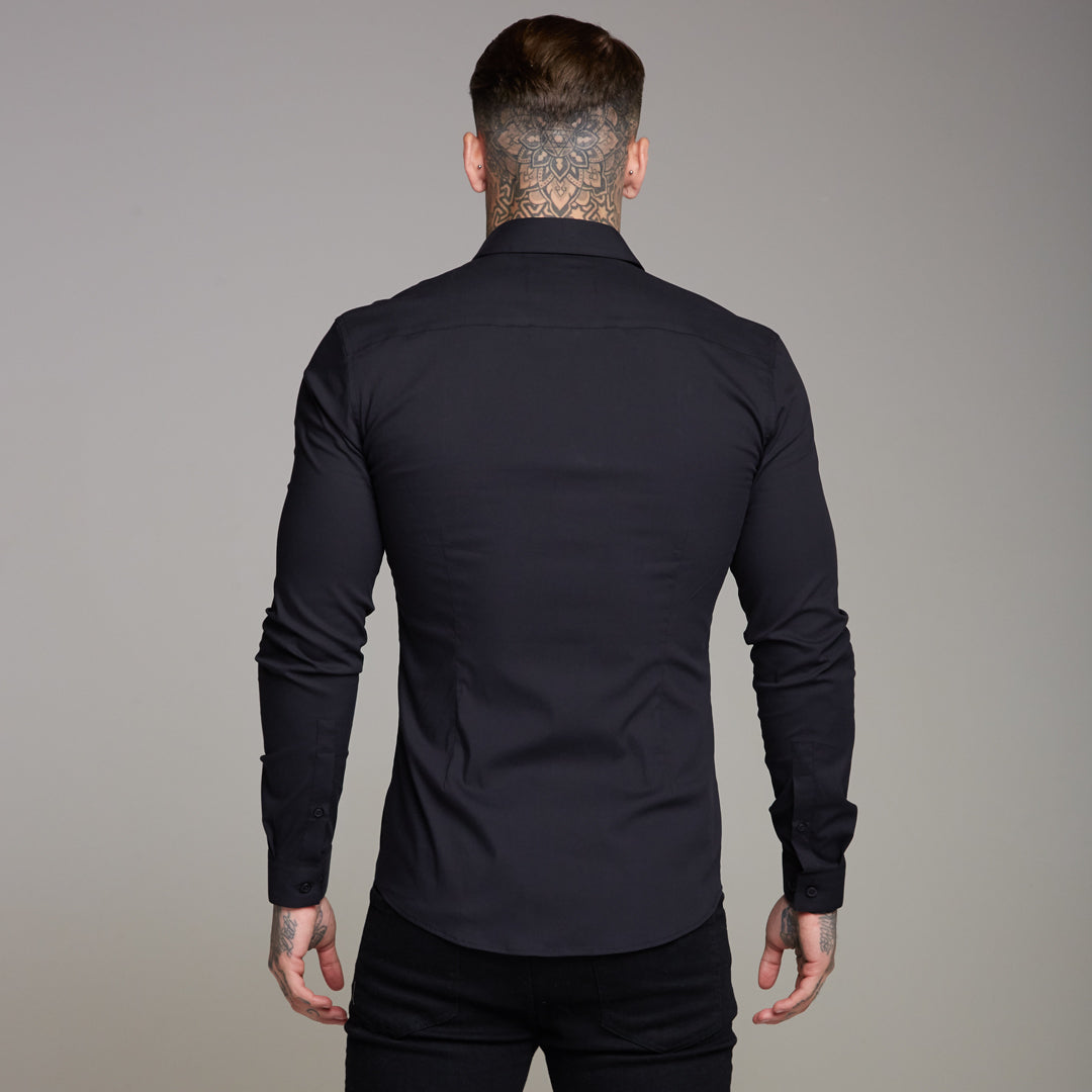 Super Slim Ultra Stretch Black Shirt (Red embroidery) - FS354