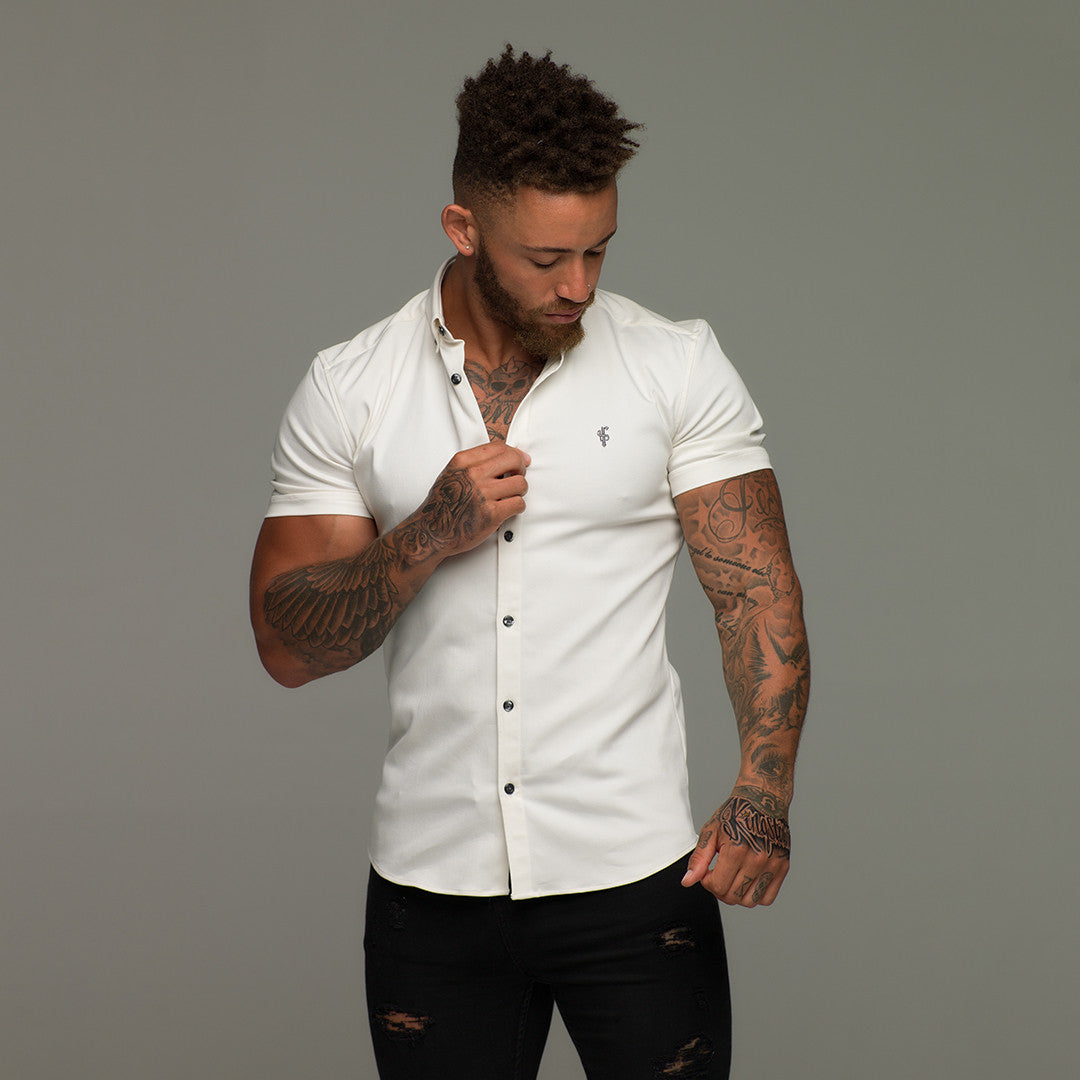 Super Slim Stretch Cream Denim Short Sleeve - FS202