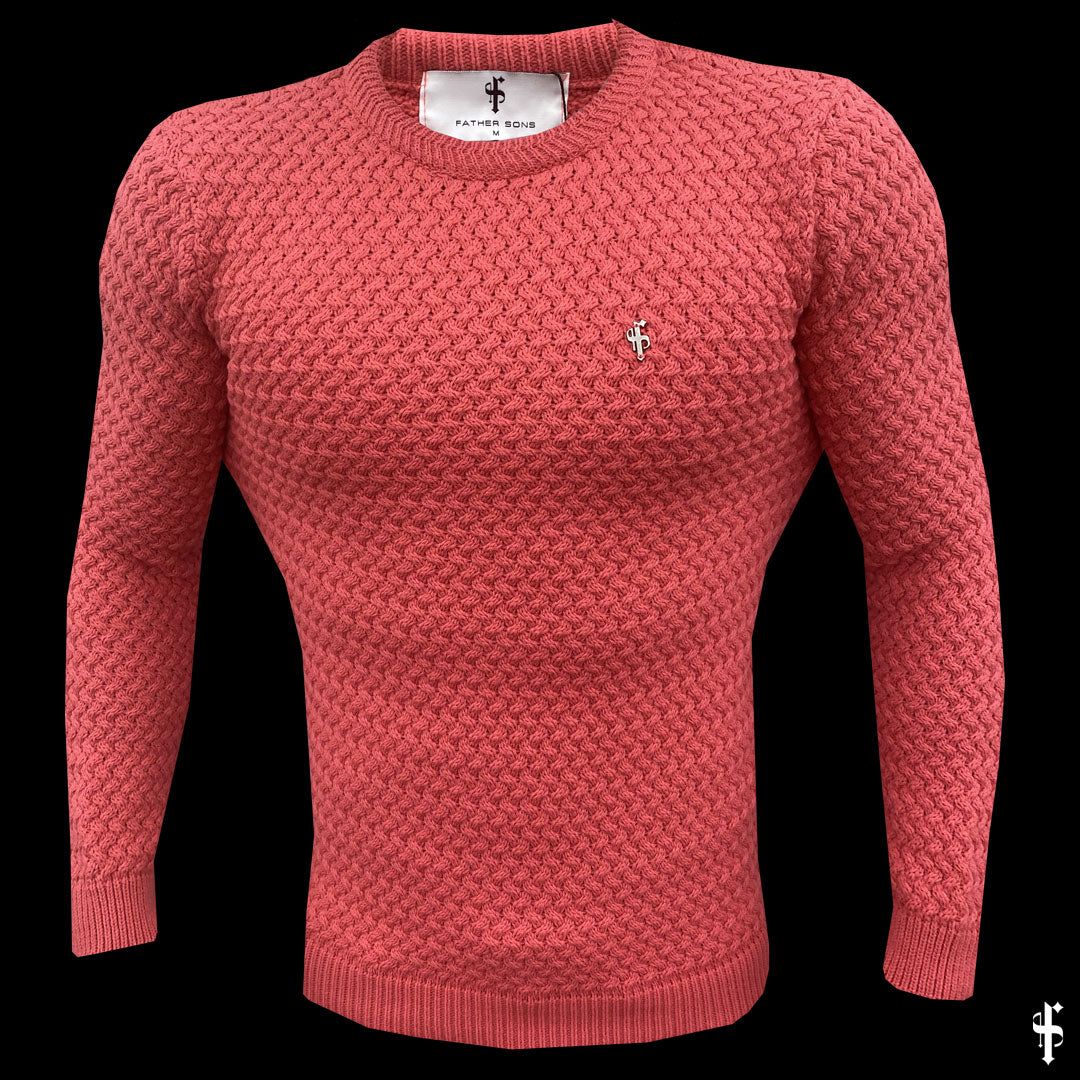 Coral Knitted Weave Super Slim Jumper With Metal Decal - FSJ021