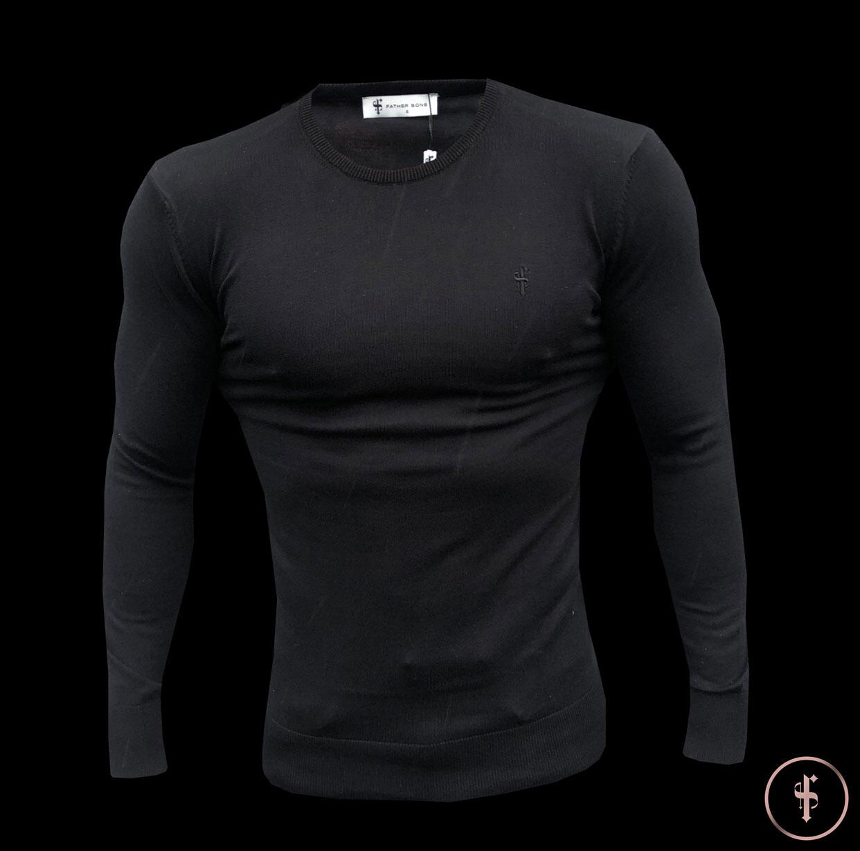 Classic Black Crew Neck Knitted Jumper (Black Emblem) - FSH364