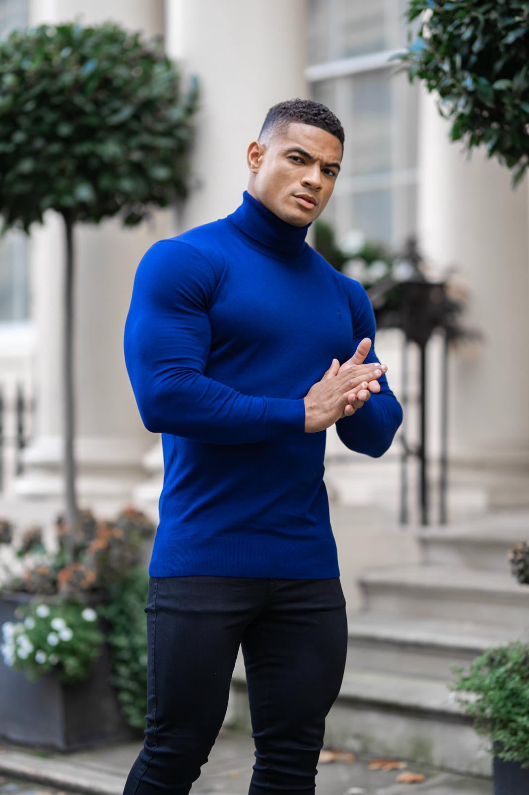 Classic Navy Roll Neck Knitted Jumper (Navy Emblem) - FSH349