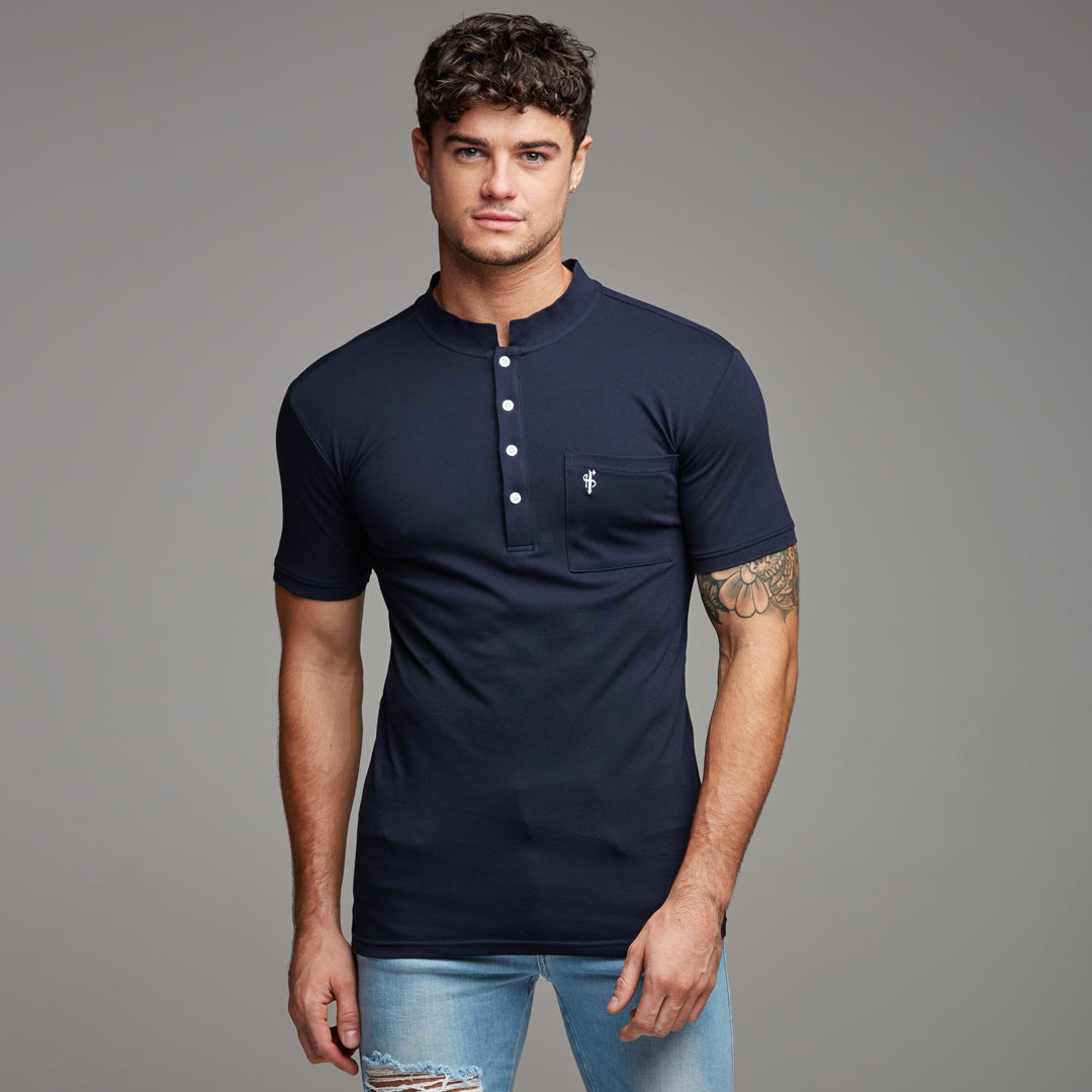 Classic Navy Grandad Polo Shirt - FSH194
