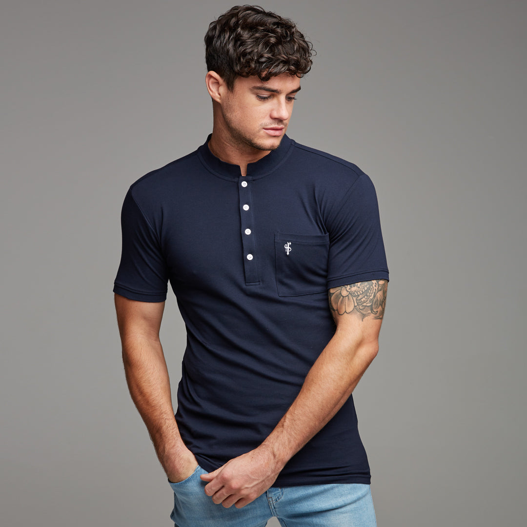 Classic Navy Grandad Polo Shirt - FSH194