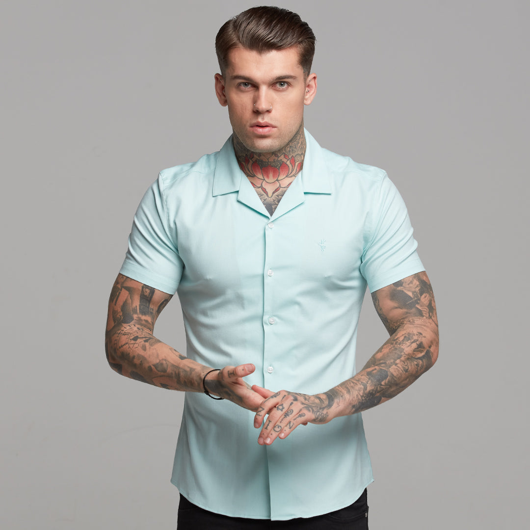 Super Slim Stretch Revere Classic Mint Oxford Short Sleeve - FS421