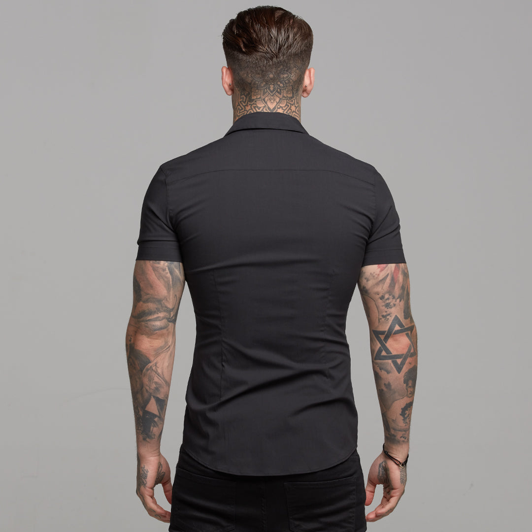 Super Slim Stretch Revere Classic Black Short Sleeve - FS404 (LAST CHANCE)