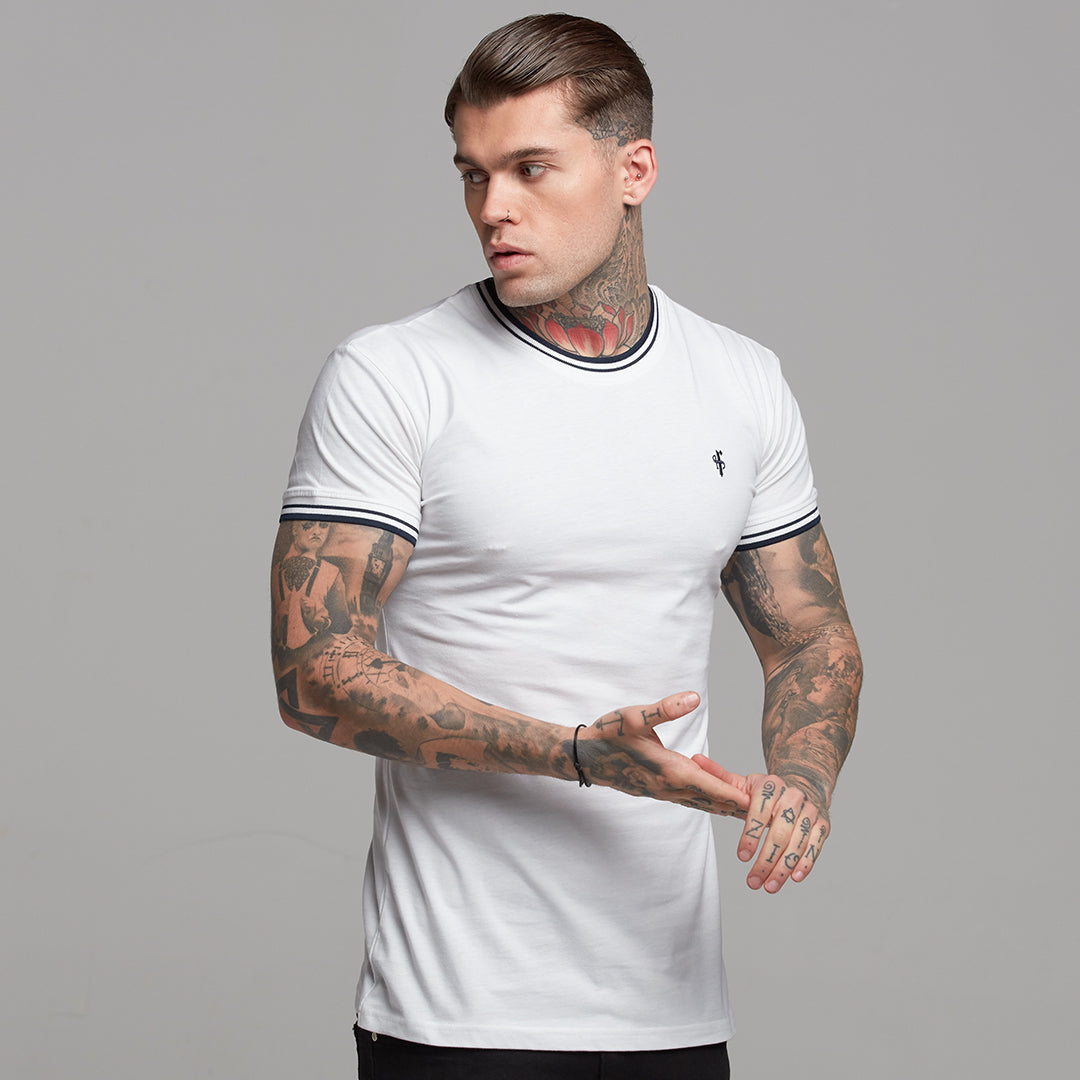 White with Navy Contrast Crew - FSH264