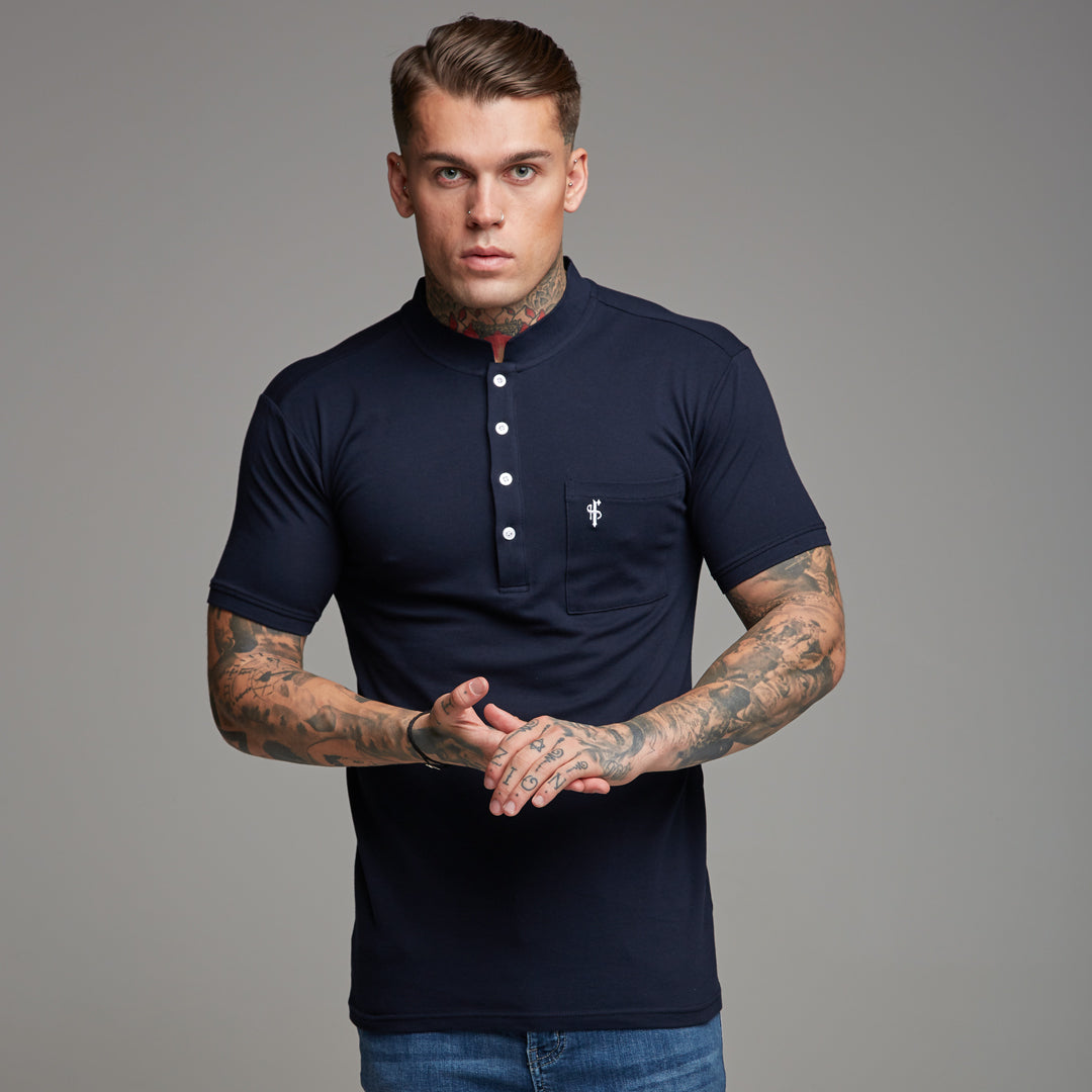 Classic Navy Grandad Polo Shirt - FSH194
