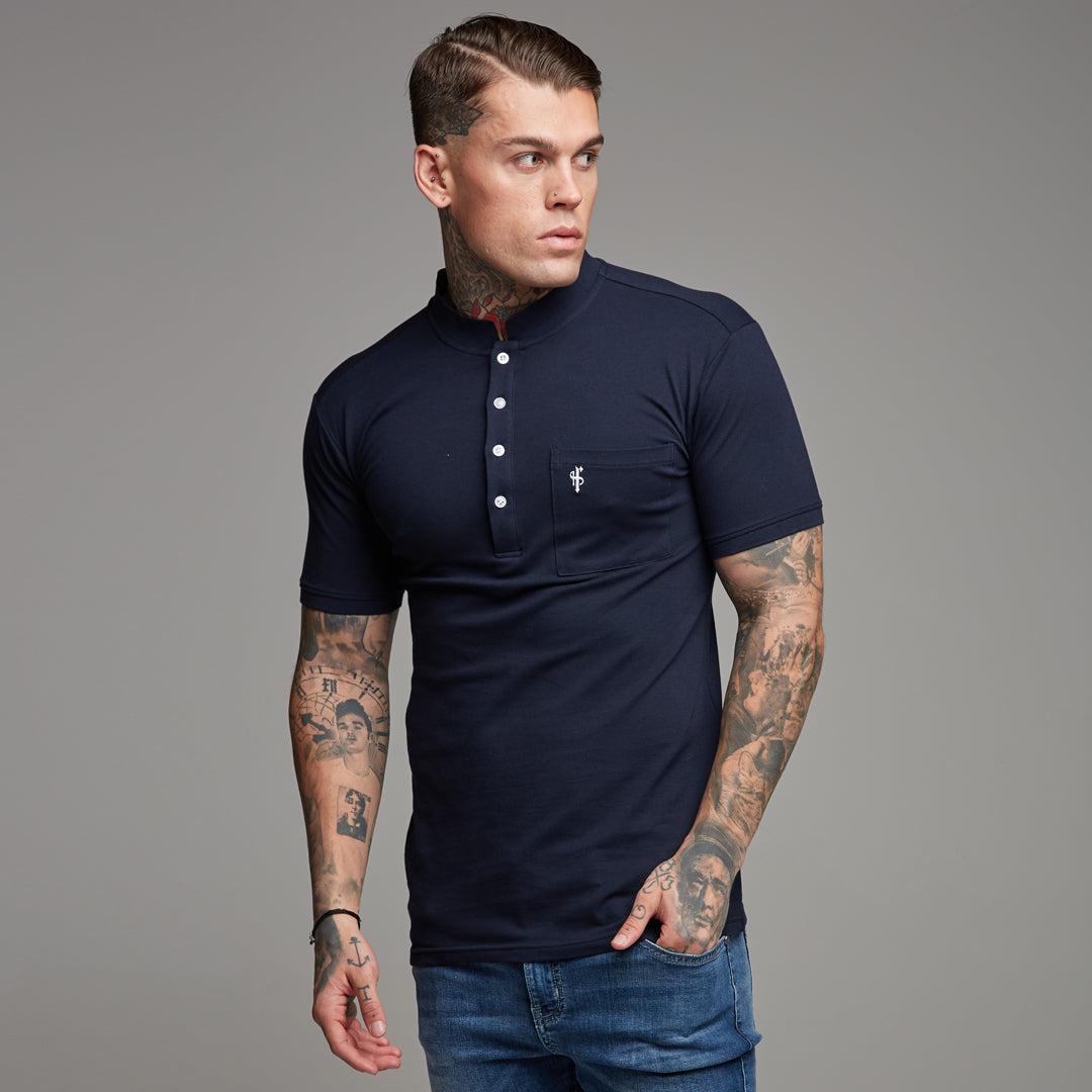 Classic Navy Grandad Polo Shirt - FSH194