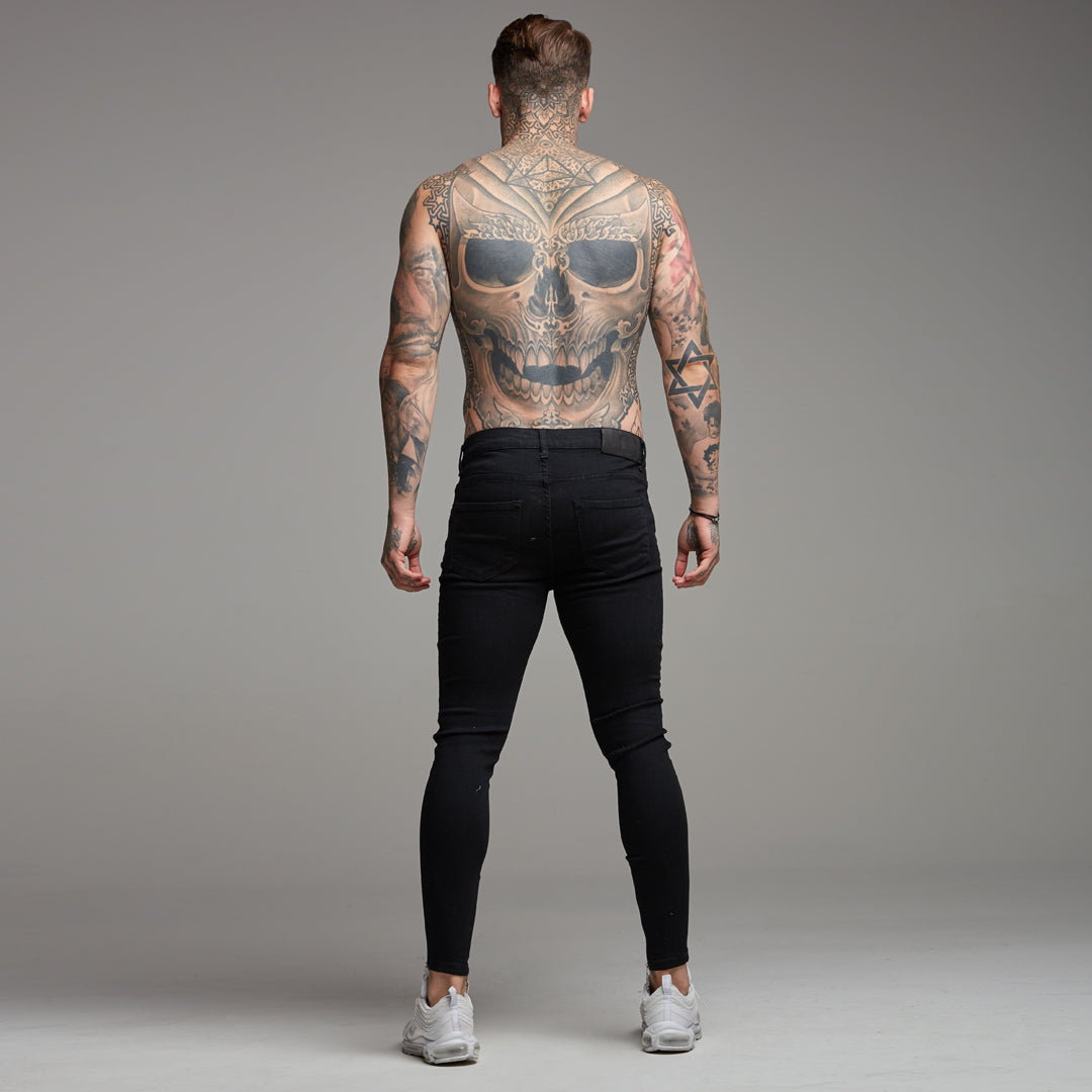 Zipped Ankle Distressed Ripped Slim Stretch Black Jeans - FSH234