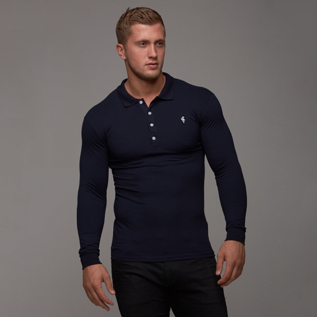 Classic Navy Polo Long Sleeve Shirt - FSH036