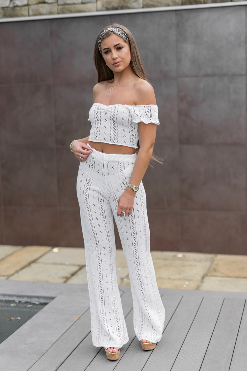 'AYLA' Knitted Co ord Trouser White - CTJ010