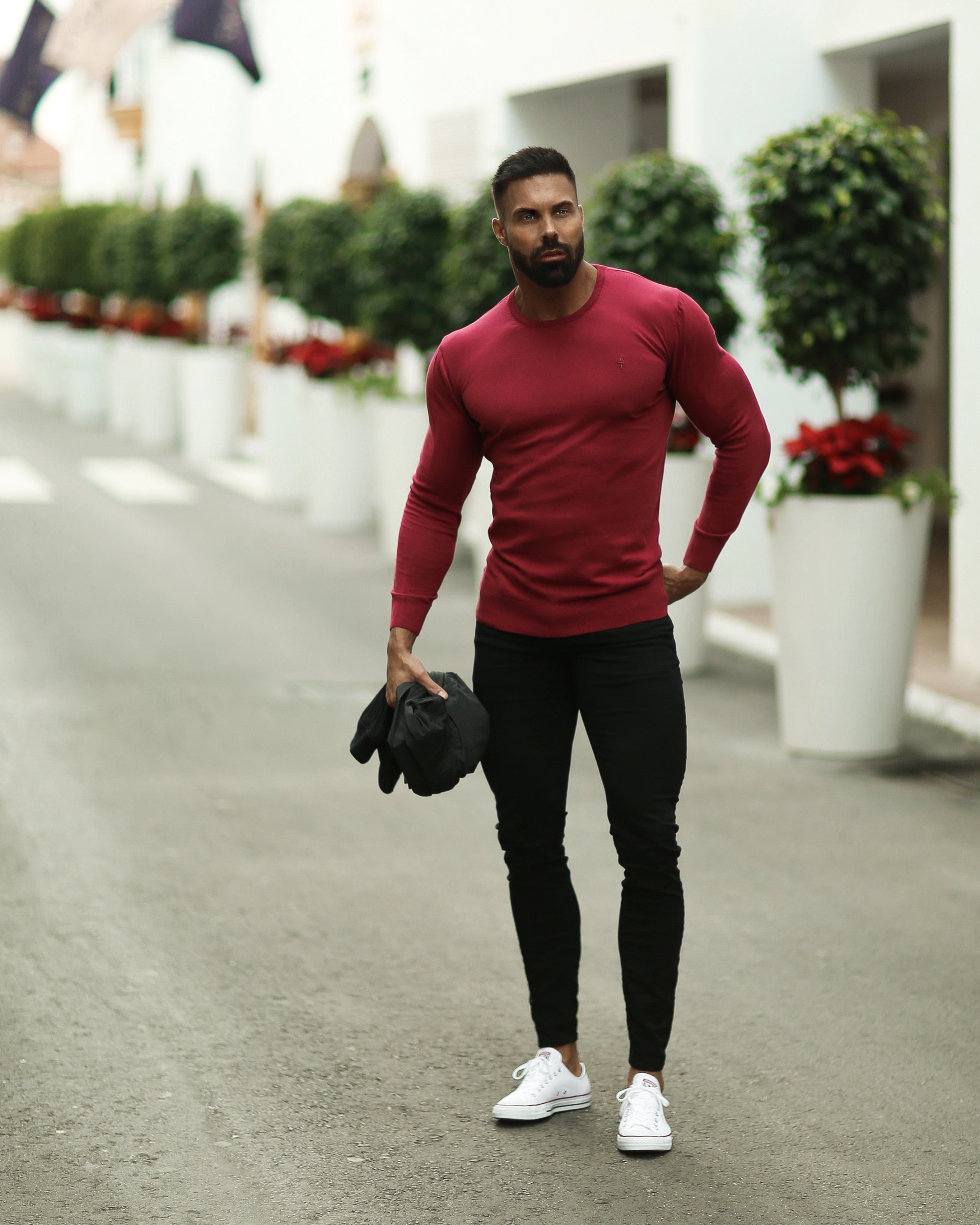 Classic Burgundy Crew Neck Knitted Jumper (Burgundy Emblem) - FSH363