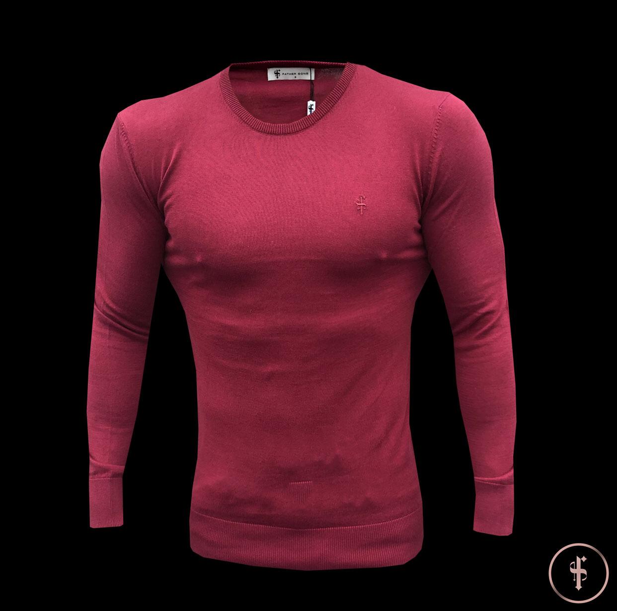 Classic Burgundy Crew Neck Knitted Jumper (Burgundy Emblem) - FSH363