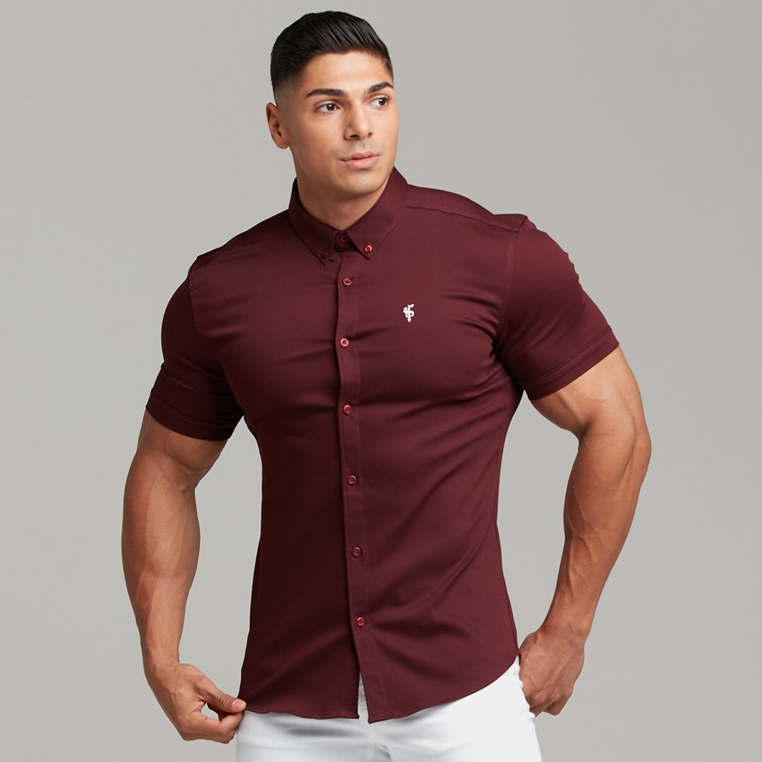 Super Slim Stretch Burgundy Denim Short Sleeve - FS204