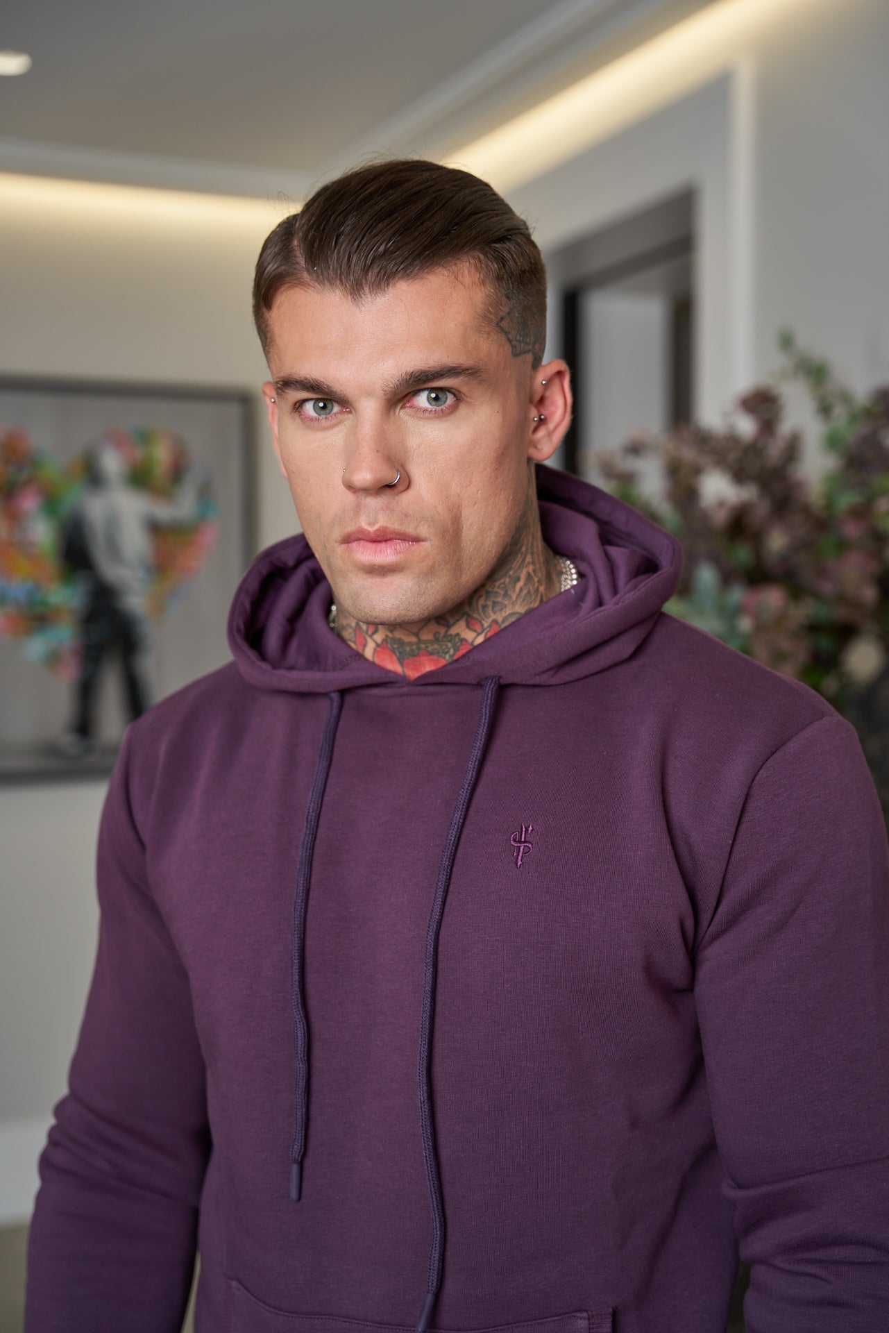 Plum Kangaroo Hoodie Top with FS Embroidery - FSH703