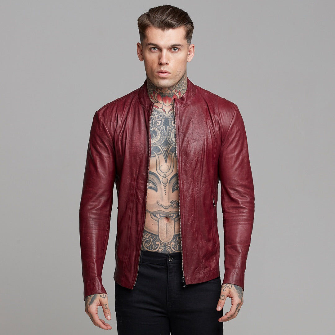 Oxblood Lambs Leather Jacket - FSH257