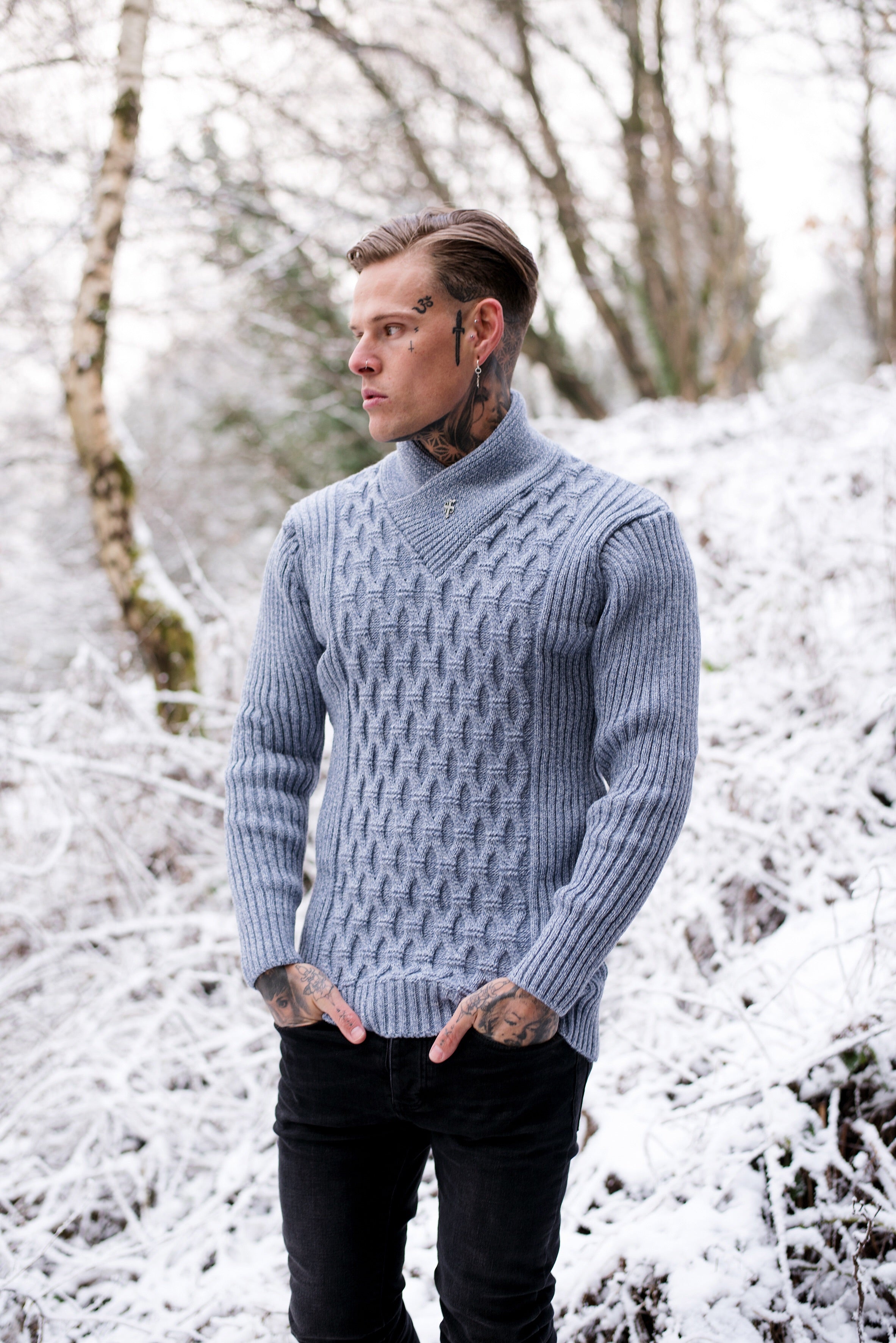 Chunky Cable Knit Grey and White Jumper - FSJ005