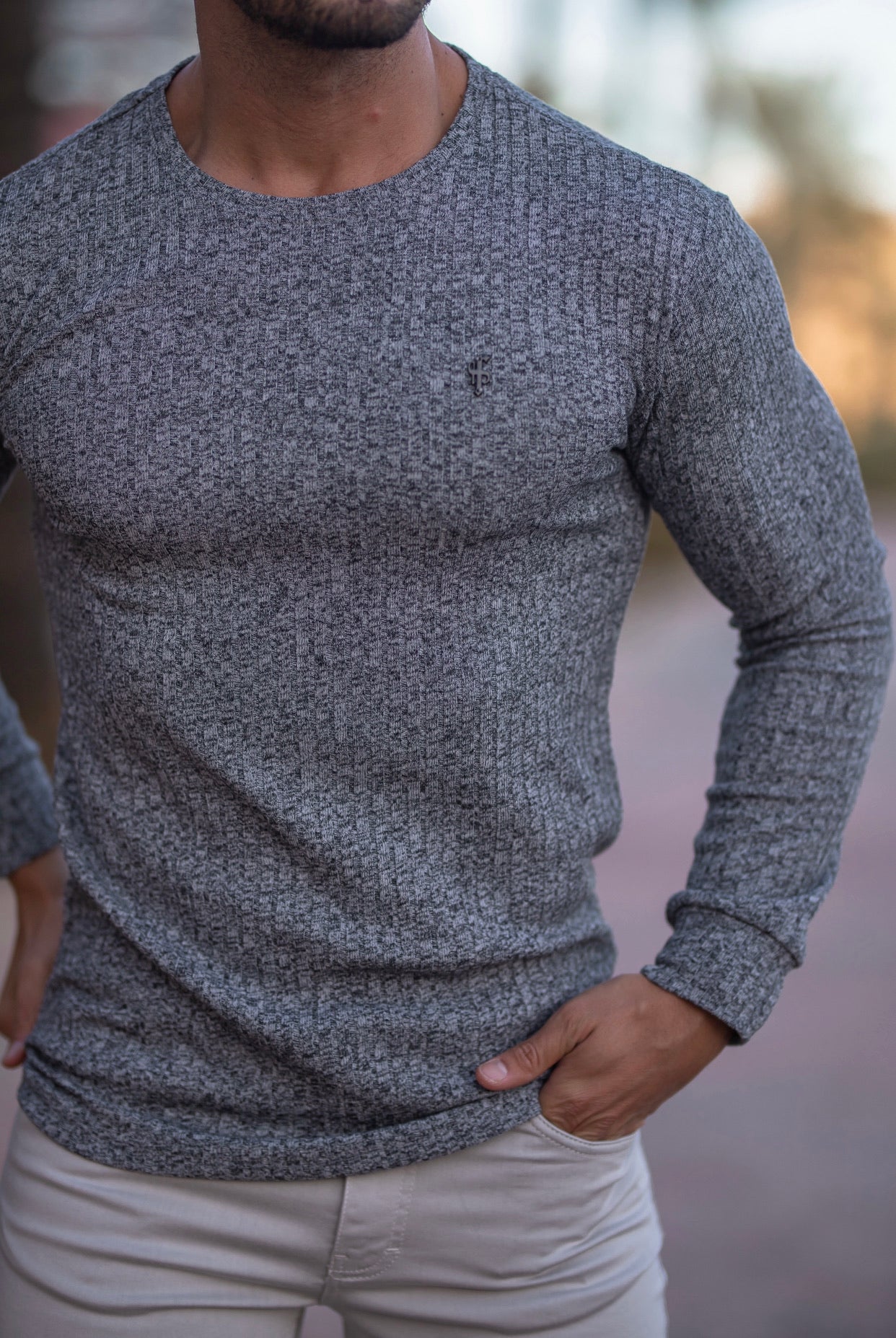 Classic Grey / Black Decal Ribbed Knit Jumper - FSH537