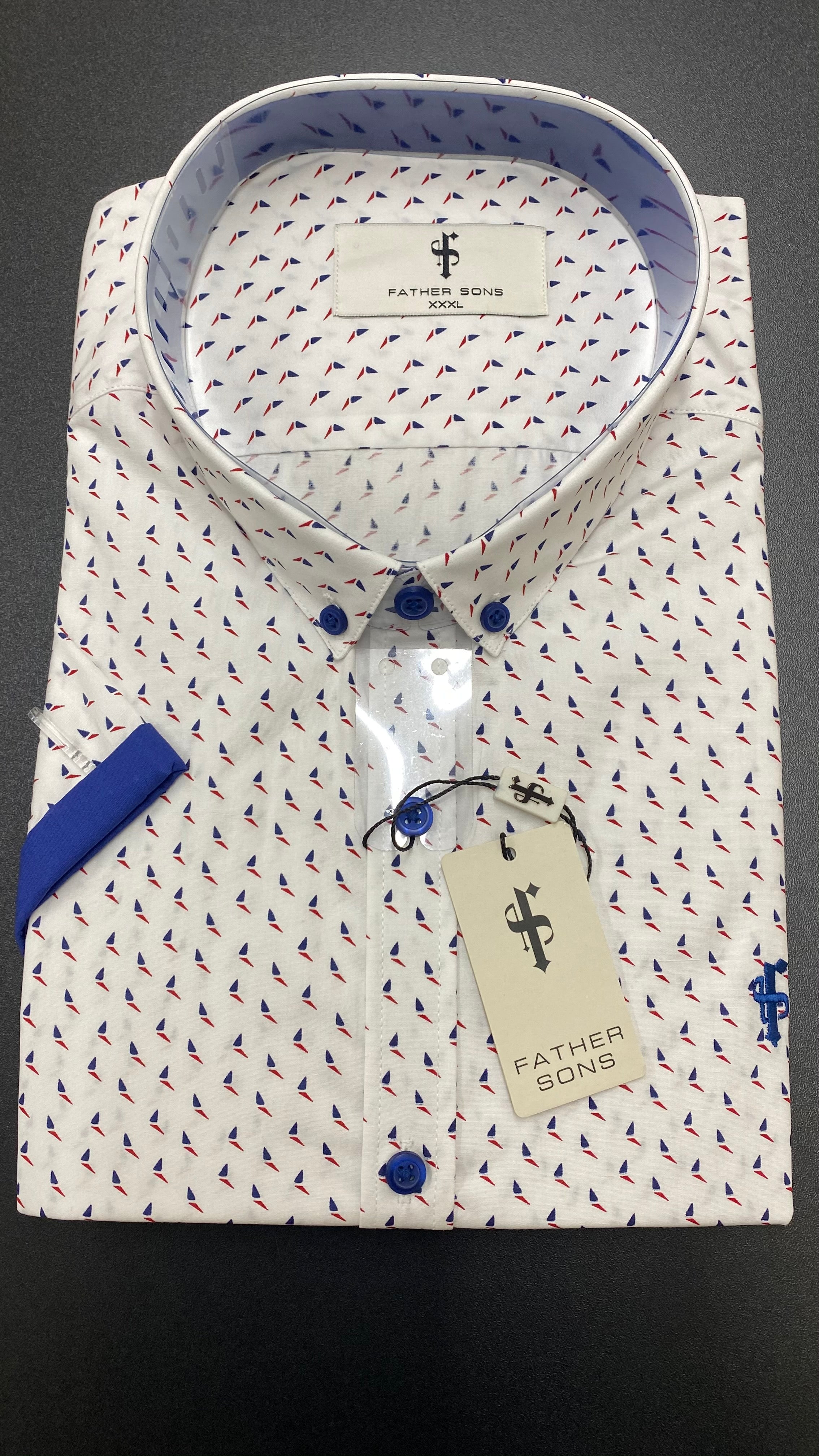 White with Navy / Red Print With Navy Contrast Sleeve- FSX122 (LAST CHANCE)