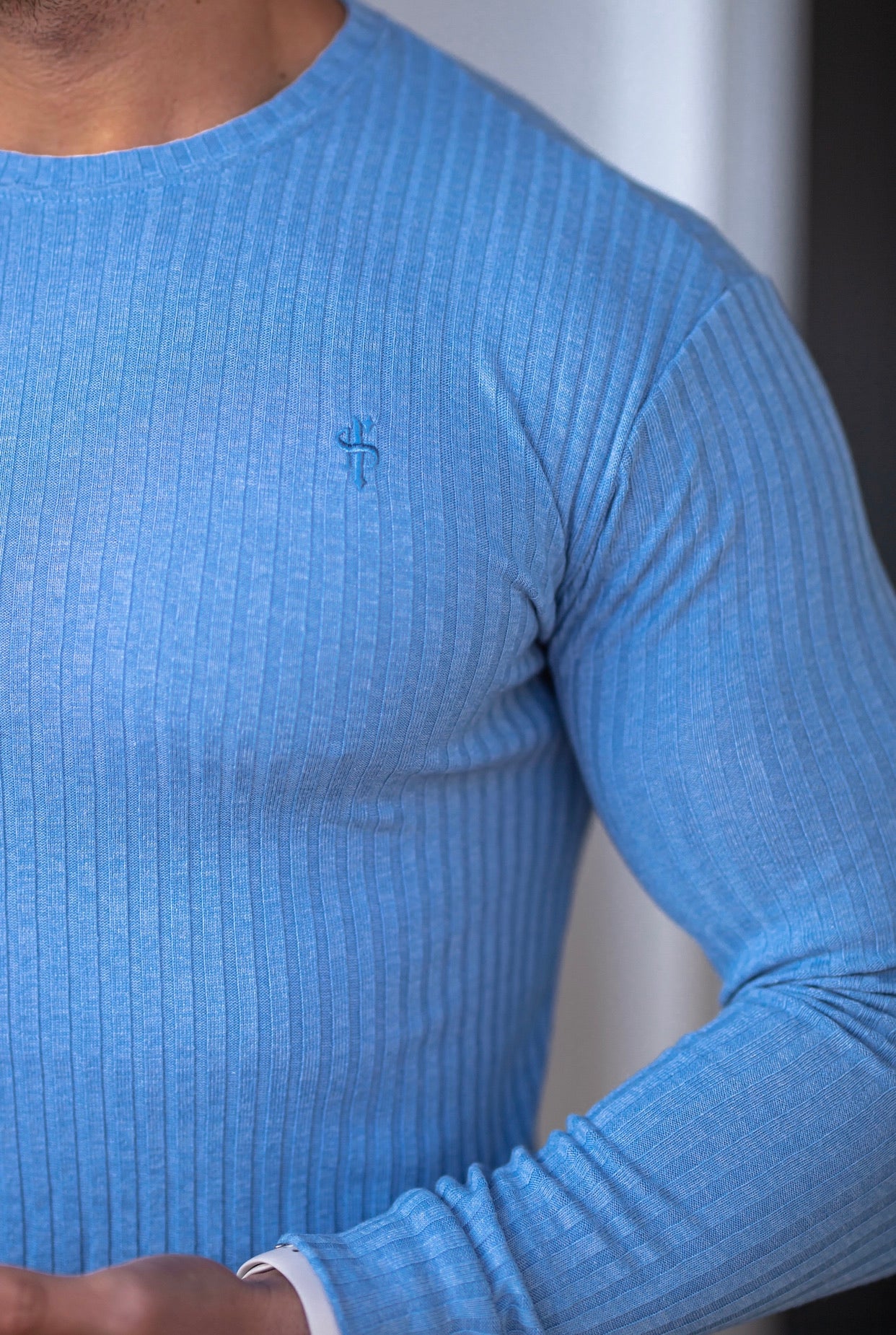 Classic Baby Blue Ribbed Knit Jumper - FSH594